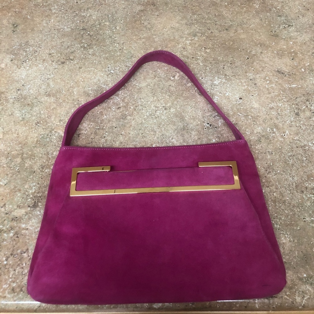 Fuchsia Suede Versace Shoulder Bag Gold Hardware